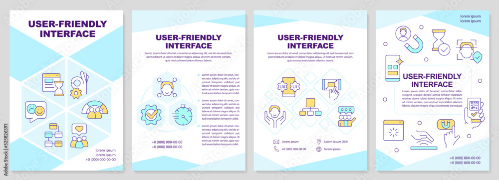 Wall mural user friendly interface brochure template. website development. leaflet design with linear icons. ed