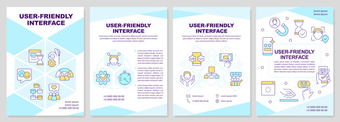 User friendly interface brochure template. Website development. Leaflet design with linear icons. Editable 4 vector layouts for presentation, annual reports. Arial-Black, Myriad Pro-Regular fonts used