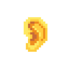 Ear pixel art icon, isolated vector illustration, human organ. 8-bit sprite.Design stickers, logo, mobile app, embroidery. 