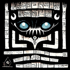 Ancient Ethnic Horror Symbols Comic Style Clipart Illustrasyon 