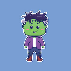 Cute cartoon zombie in vector illustration. Isolated character vector. Flat cartoon style