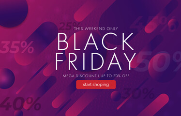  Black Friday sale banner. Shiny golden text in frame with glitter and confetti. Luxury dark background. Black Friday advertising, special offer and sale. Banner and poster, brochure and flyer design