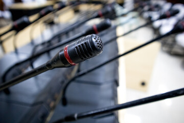 A mic in focus among several