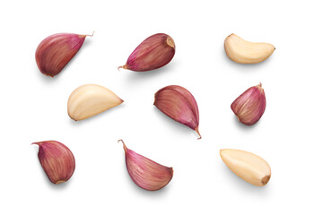 A collection of garlic cloves isolated on a flat background. - Powered by Adobe