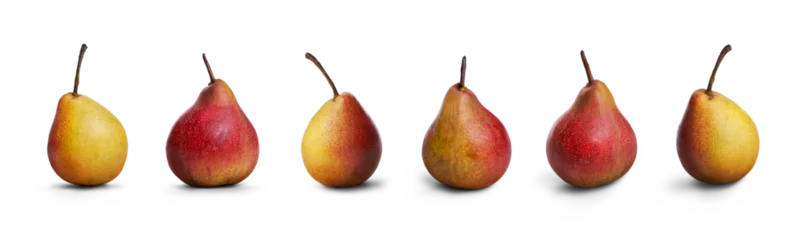 Gordijnen A fruit collection of ripe juicy golden and red pears isolated against a transparent background. © Duncan Andison