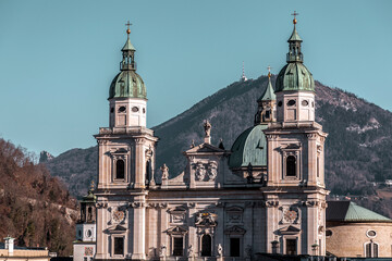 Fototapeta premium The dome of Salzburg Cathedral or Dom zu Salzburg in the old town Salzburg, Austria
