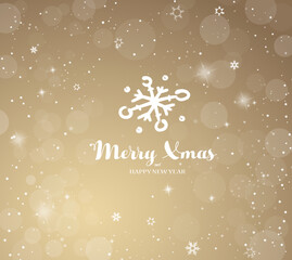 Merry Xmas vector illustration with many snowflakes on golden background.