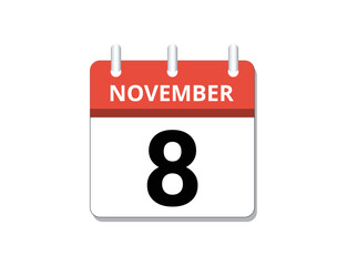 November, 8th calendar icon vector