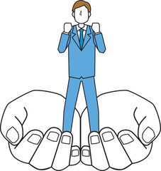 ビジネスマンを包み込むように持つ手