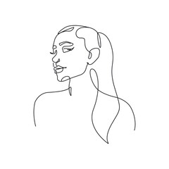 Female Face Line Art Drawing. Woman Face Minimalist Illustration. Woman Minimal Sketch Drawing. Abstract Single Line, Home Decor, Wall Art. Vector EPS 10 