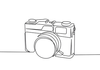 Continuous One Line Drawing of Camera. Retro Camera Abstract Line Drawing. Abstract Minimalist Photo Concept Vector Illustration