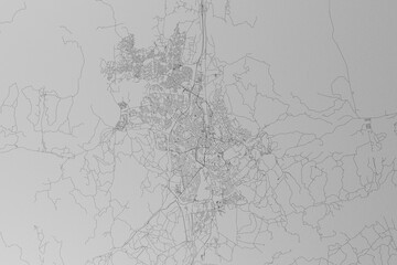 Map of the streets of Windhoek (Namibia) made with black lines on grey paper. Top view. 3d render, illustration