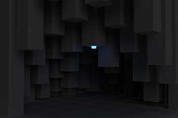 Abstract cavern with dark solid columns.