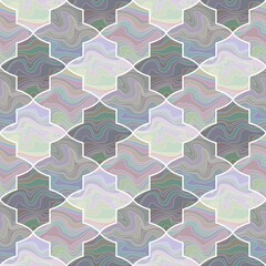 Abstract geometric seamless pattern. Figured stone tiles mosaic. Marbled effect, liquid fluid wavy texture. Gray, green, red, white pastel colors