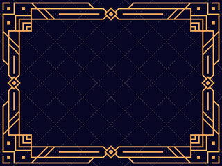 Art deco frame. Vintage linear border. Design a template for invitations, leaflets and greeting cards. Geometric golden frame. The style of the 1920s - 1930s. Vector illustration