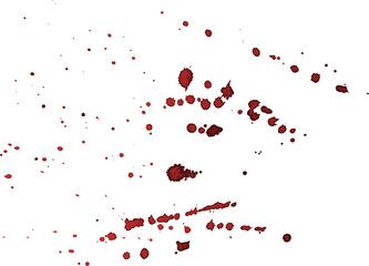 Drops of watercolor splashes, from wine, blood, paint, red burgundy color. PNG.