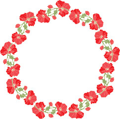 Poppy wreath. Flowers, buds and leaves of poppy in the form of circle. PNG.