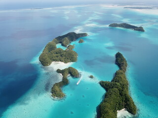 Pristine blue ocean, rock islands in Palau