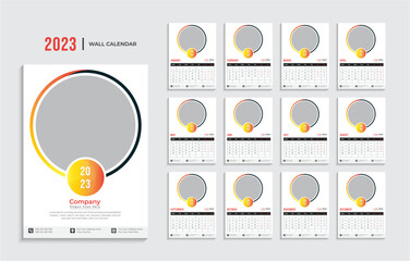 2023 Calendar template vector, Planner for 2023 year, Wall calendar 2023 year, Week Starts on sunday