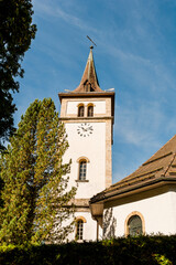 Naklejka premium Grindelwald, Kirche, Dorfkirche, reformierte Kirche, Dorf, Eiger, Eigernordwand, Jungfrauregion, Alpen, Berner Alpen, Berner Oberland, Wanderferien, Sommer, Schweiz