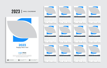 2023 Calendar template vector, Planner for 2023 year, Wall calendar 2023 year, Week Starts on sunday