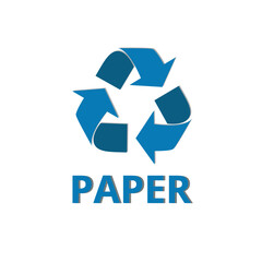  Vector illustration of paper recycling symbol in blue color, flat design, vector icon.