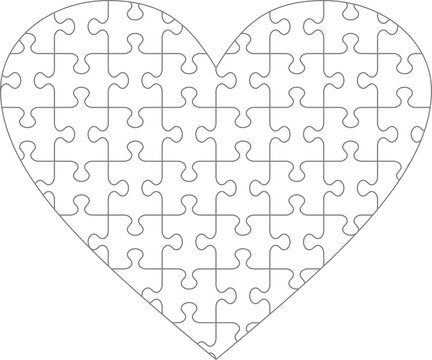 Heart shaped transparent PNG jigsaw puzzle blank template with classic style transparent pieces

