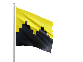 Lebesby (municipality in Norway) flag waving on white background, close up, isolated. 3D render