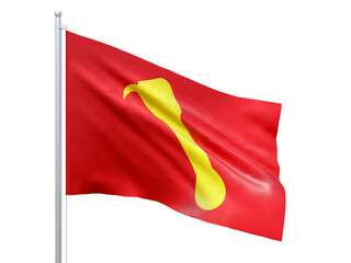 Masoy (municipality in Norway) flag waving on white background, close up, isolated. 3D render