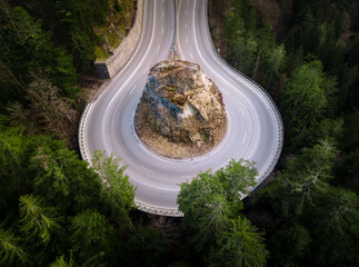 Aerial view on the loop road and forest at the summer time. Natural landscape from air. Landscape...