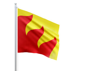 Sor-Varanger (municipality in Norway) flag waving on white background, close up, isolated. 3D render