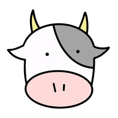 牛, イラスト, 手描き, かわいい, キャラクター, デザイン, 仔牛, 牡牛, ファーム, ベクター, 哺乳動物、動物、ウシ、丑