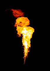 Isolated flame column, fire on black