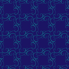 Abstract square of blue wavy line on dark