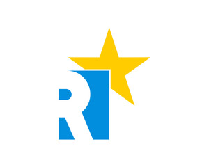 Fototapeta premium R letter initial with star shape on the top