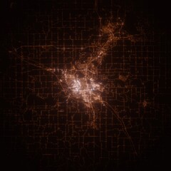 Eau Claire (Wisconsin, USA) street lights map. Satellite view on modern city at night. Imitation of aerial view on roads network. 3d render