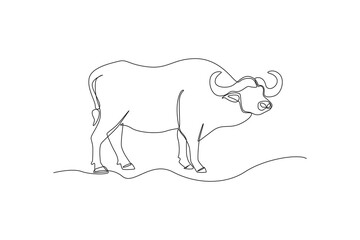 One continuous line drawing of a buffalo. Animal concept. Single line draw design vector graphic illustration.