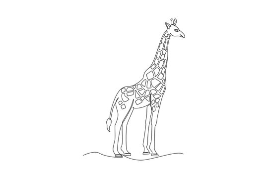 One continuous line drawing of a giraffe. Animal concept. Single line draw design vector graphic illustration.