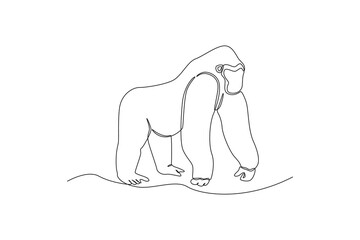 Obraz premium One continuous line drawing of a gorilla. Animal concept. Single line draw design vector graphic illustration.