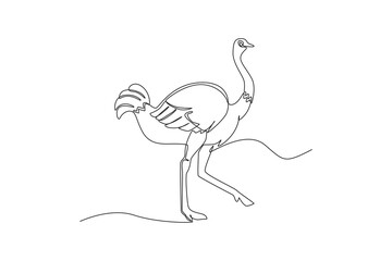 One continuous line drawing of a ostrich. Animal concept. Single line draw design vector graphic illustration.