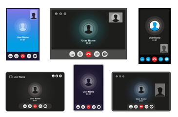 Video call device screen set vector illustration. Voicemail display smartphone tablet laptop