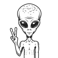 Space alien vintage monochrome emblem