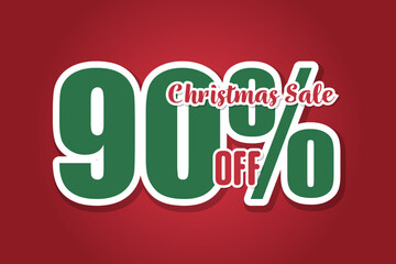 Christmas sales 90 on red background. Price labele sale promotion market. template business