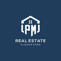 Letter PM logo for real estate with hexagon style