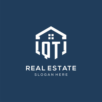 Letter QT logo for real estate with hexagon style