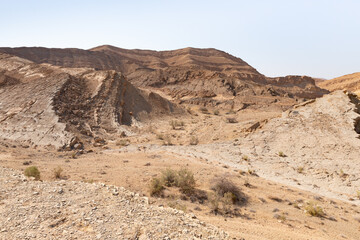 The majestic  beauty of the boundless stone Judean desert in southern Israel