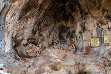 Exposition showing the life of a caveman in a cave in a national reserve - Nahal Mearot Nature Preserve, near Haifa, in northern Israel