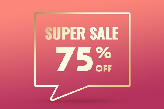 Image 75 of a discount as a message on a pink background. Price labele sale promotion market. template