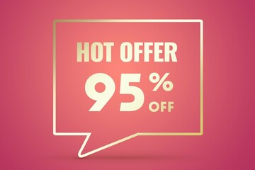 Image 95 of a discount as a message on a pink background. Price labele sale promotion market. retail