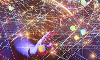 Global network. Blockchain. 3D illustration. Neural networks and artificial intelligence. Abstract